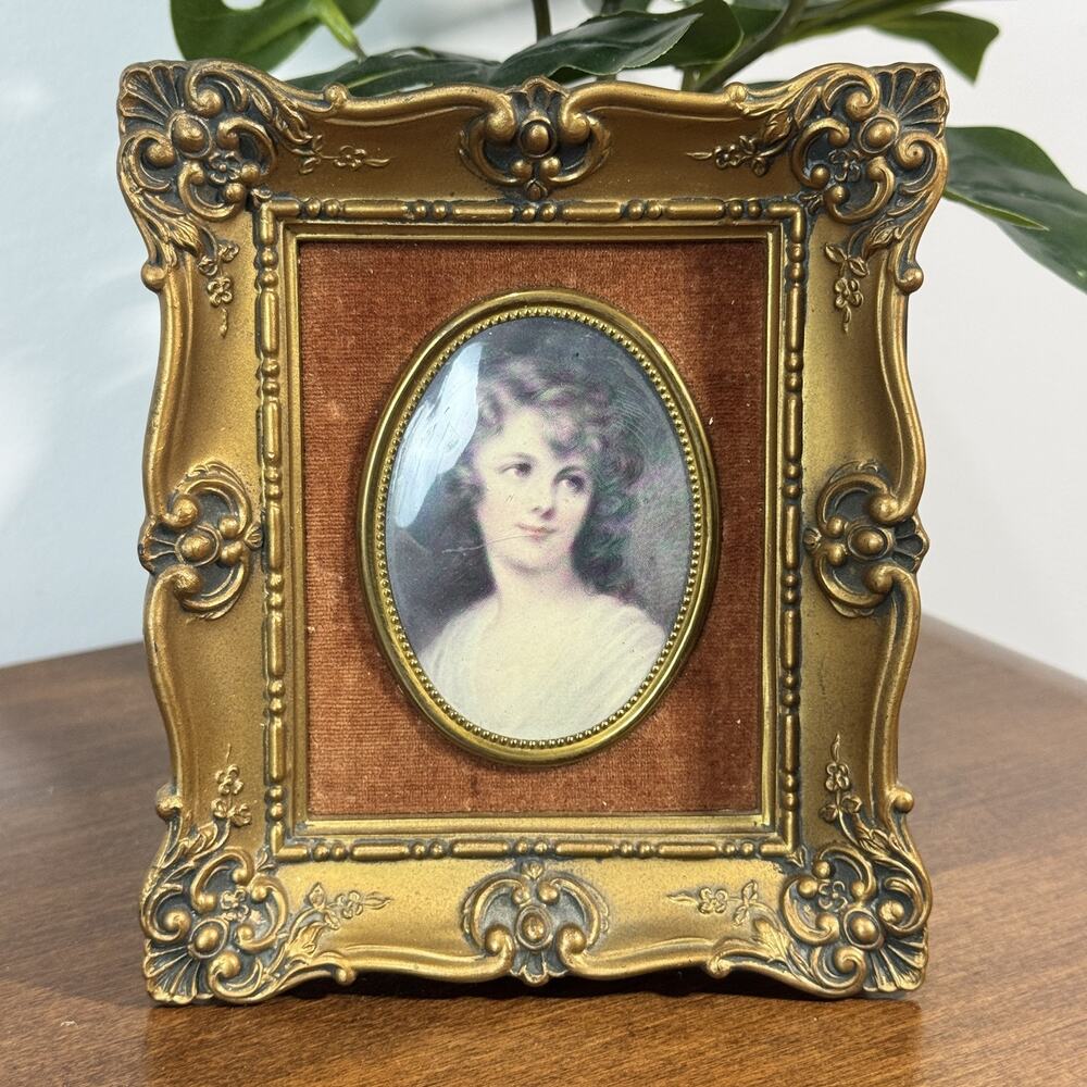 Vintage Antonio Allessandria "Unknown Girl" Framed Portrait Miniature Print